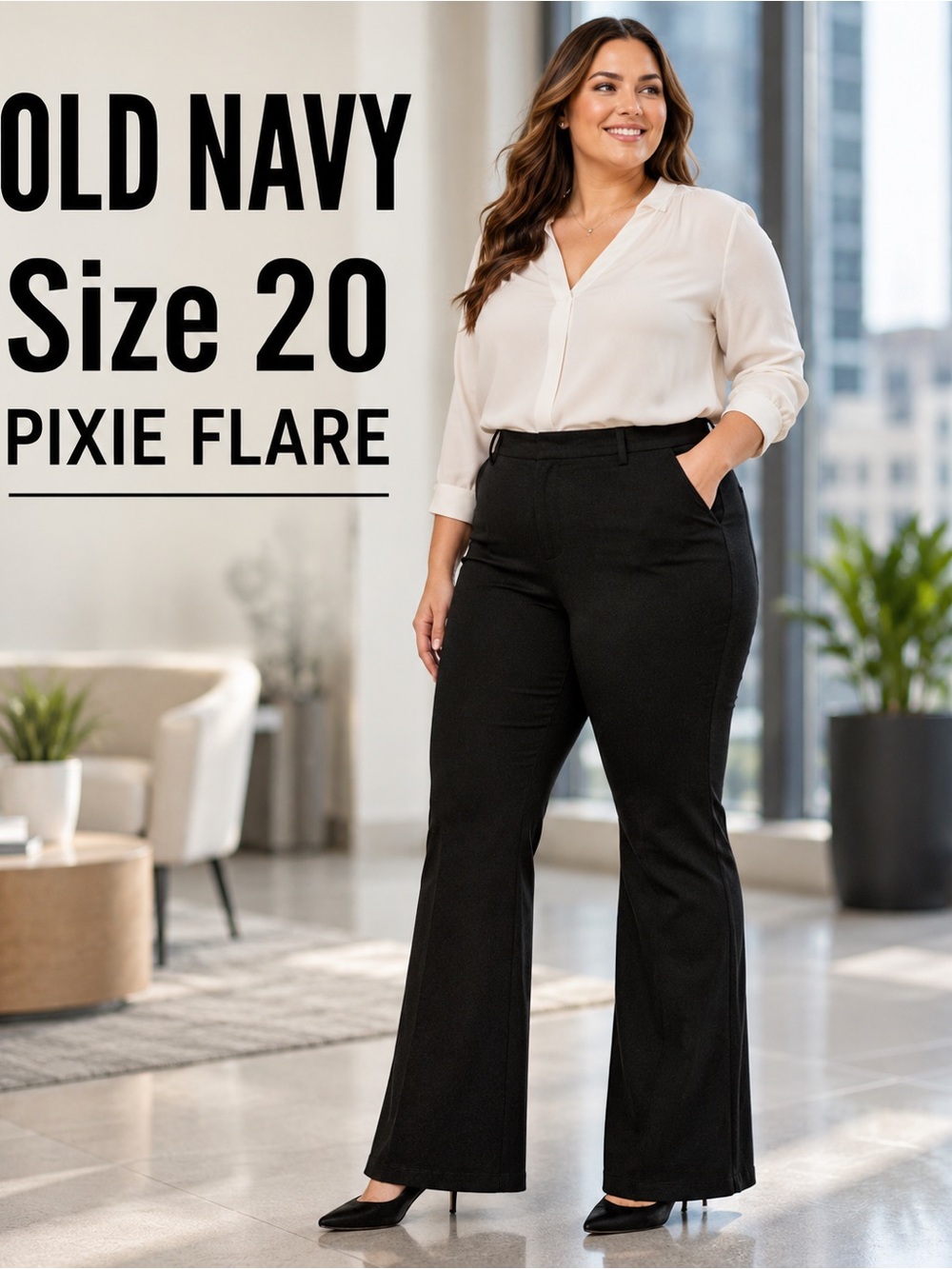 Old Navy Pixie Flare Pants Size 20 Black High Rise Stretch Career Work